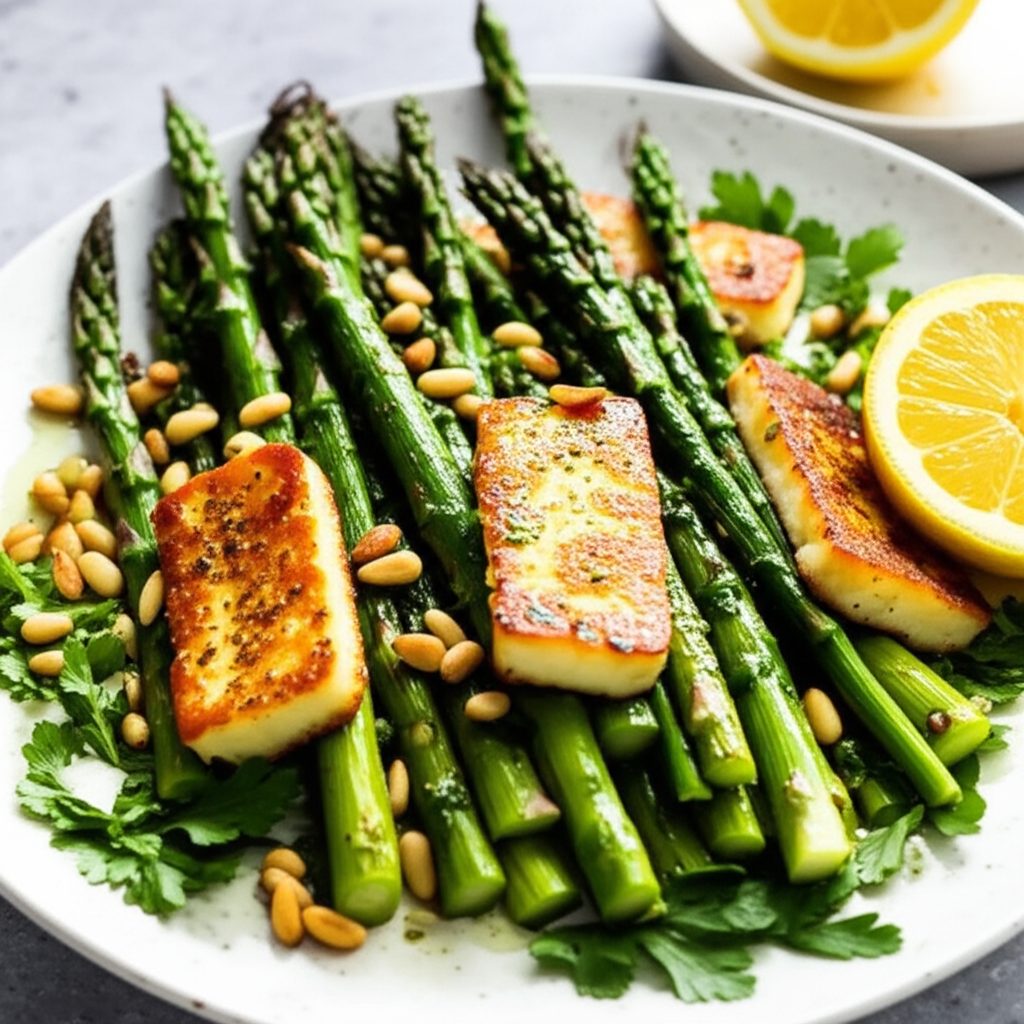 Asparagus Halloumi And Pine Nut Salad image