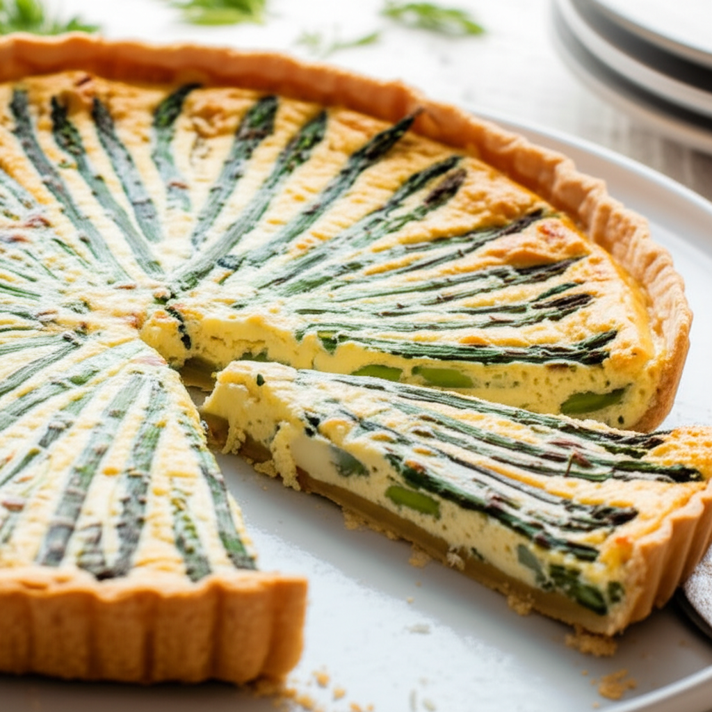 Asparagus Leek Gruyere Tart In Tarragon Savory Custard image