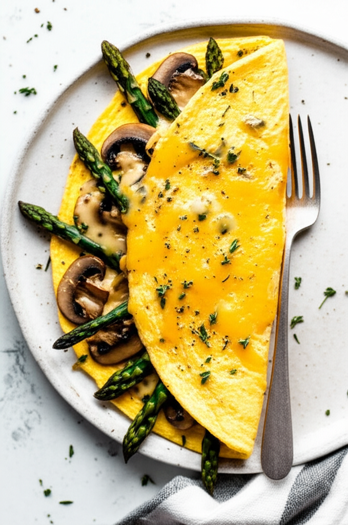 Asparagus Mushroom And Cheese Omelet With Herbs image