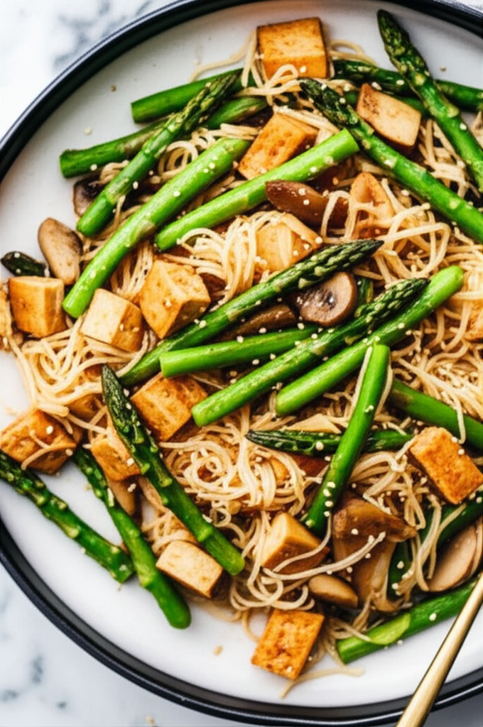 Asparagus Tofu Noodle Stir Fry image