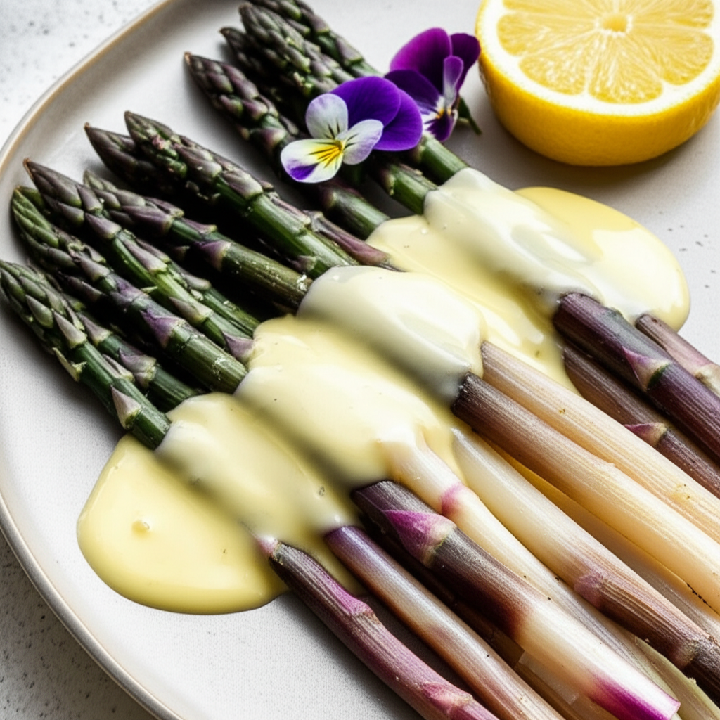 Asperge Violette Violet Asparagus With Hollandaise Sauce image