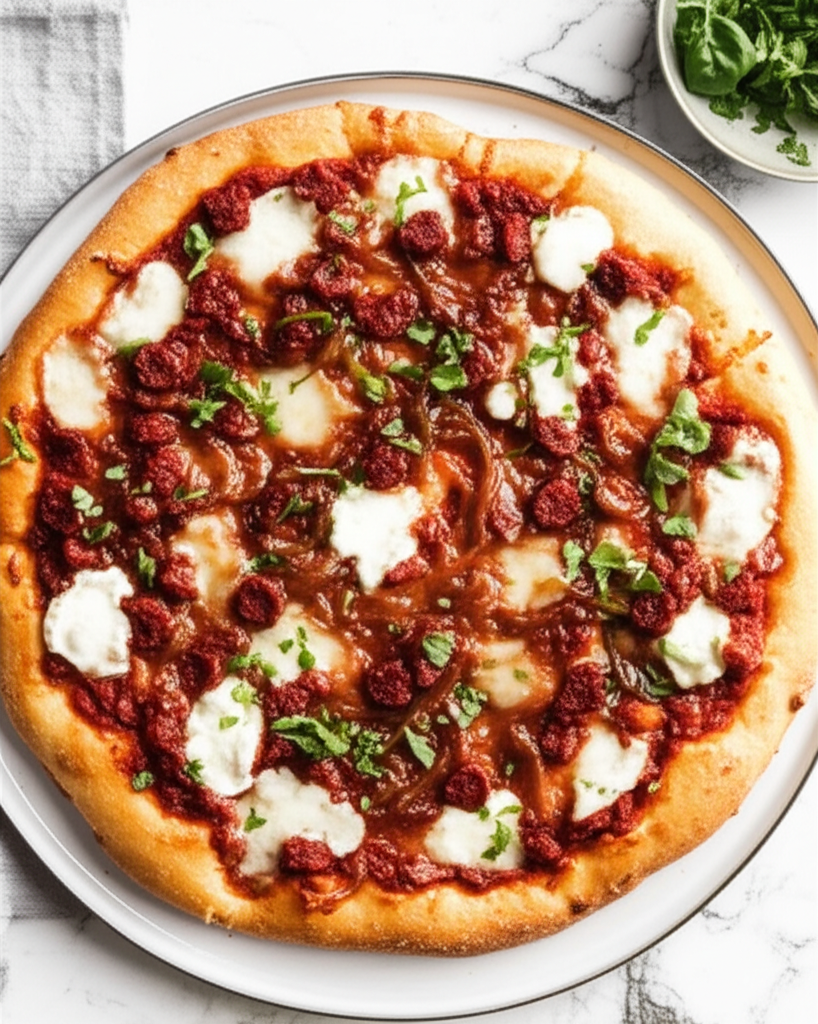 Auberge Chorizo Goat S Cheese And Onion Pizza Thin Crust image