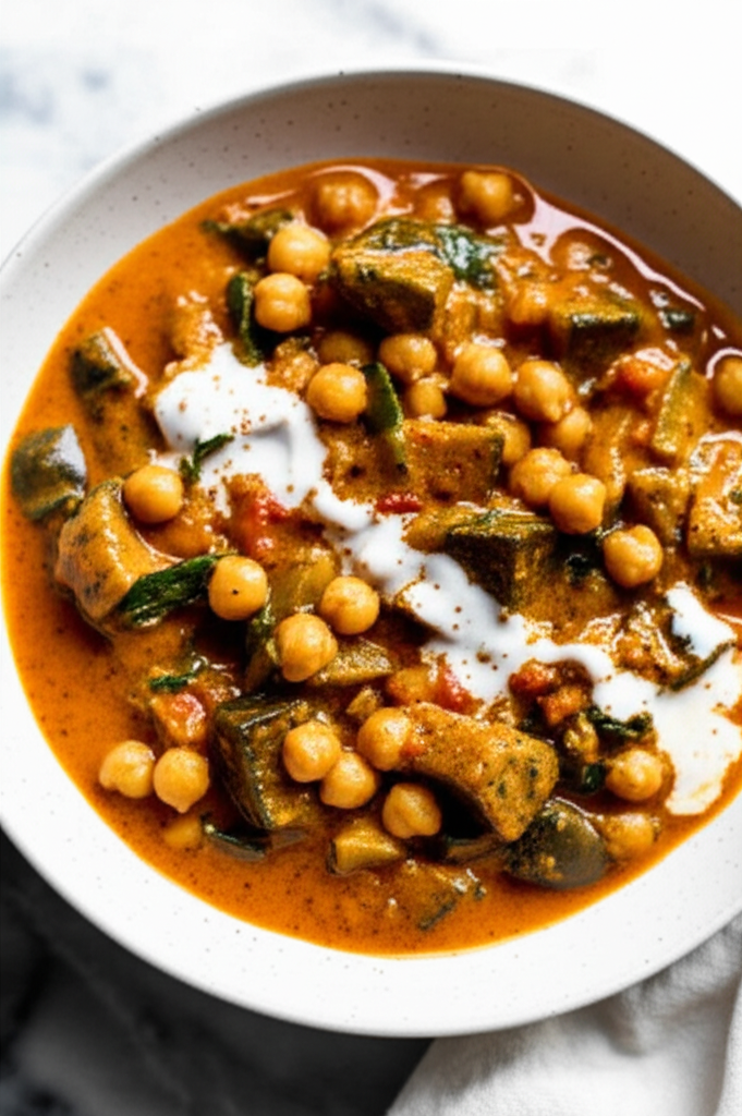 Aubergine Eggplant And Chickpea Curry In Minted Tomato Cream image