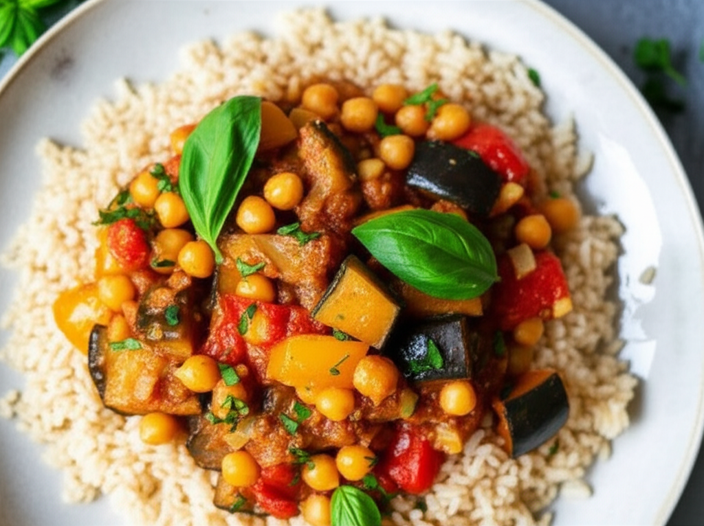 Aubergine Eggplant And Chickpea Tagine image