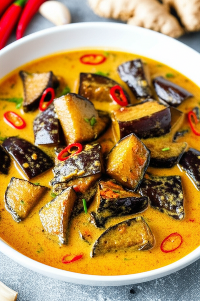 Aubergine Eggplant Curry With Lemongrass Coconut Milk image