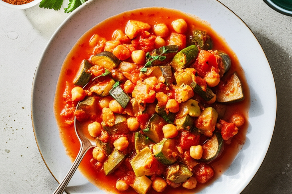 Aubergine Eggplant Courgette And Chickpea Stew image