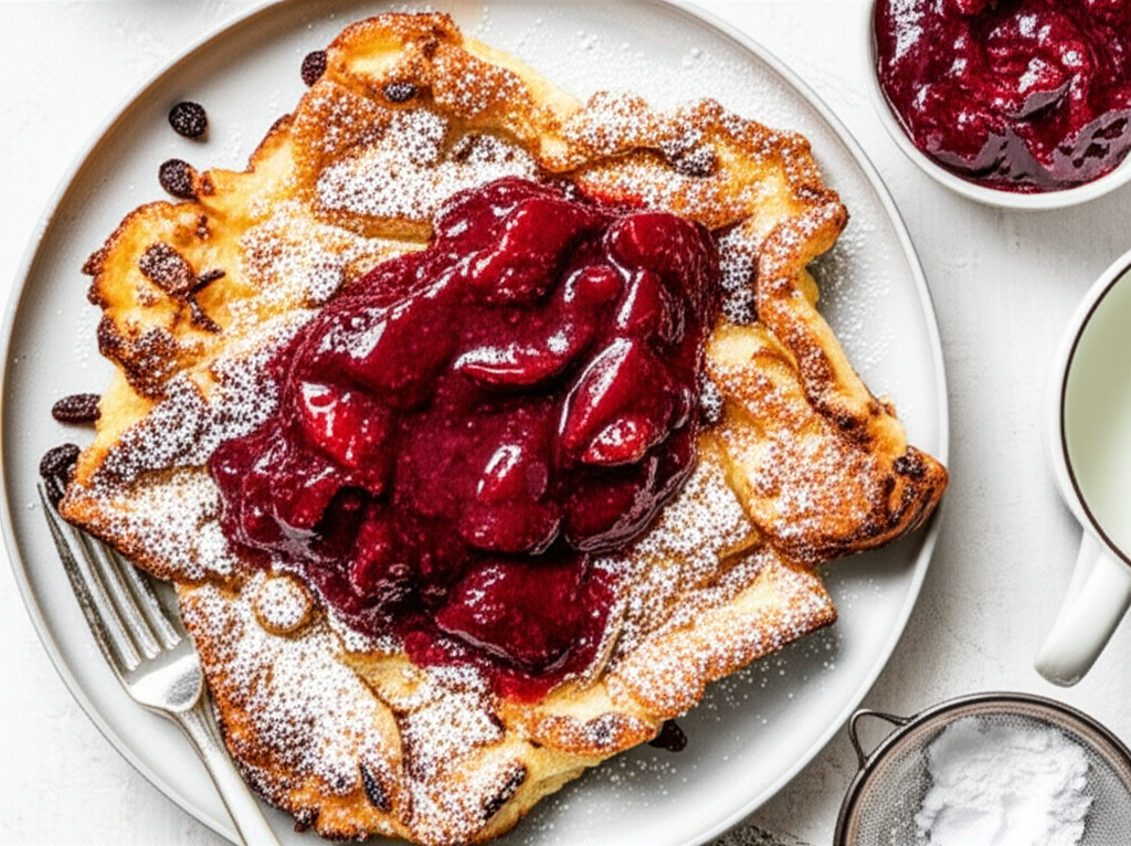 Austrian Kaiserschmarren With Raisins And Plum Jam image