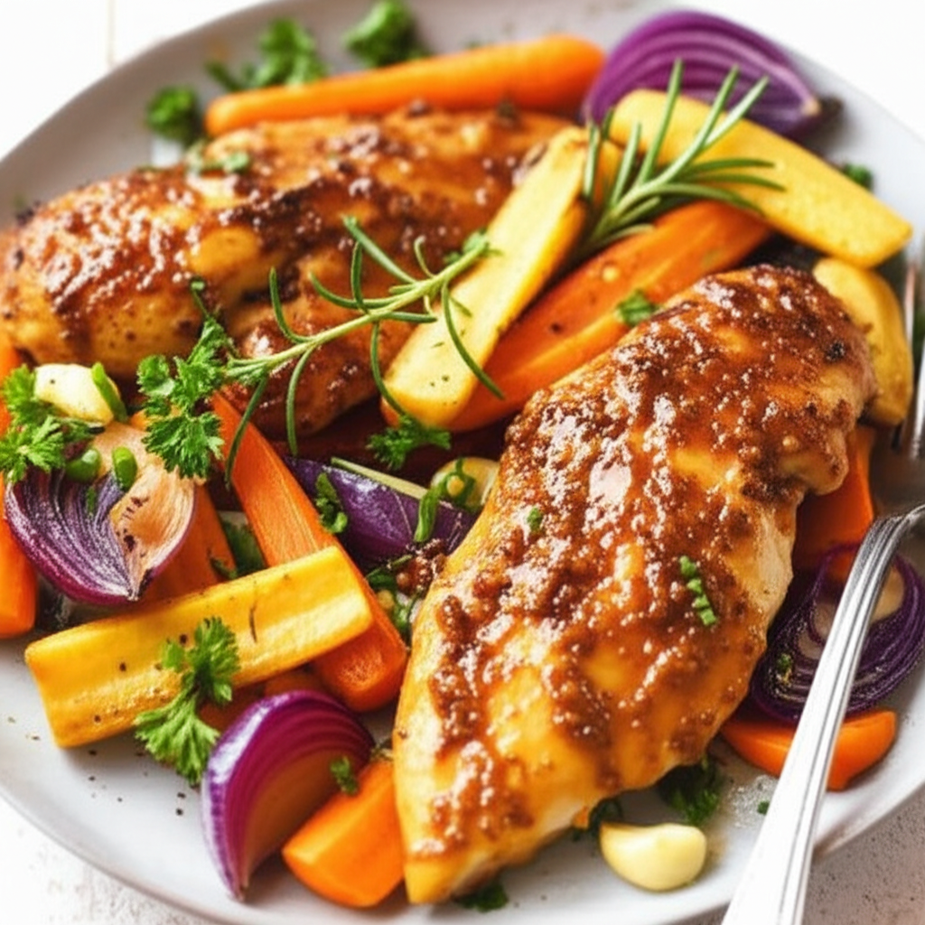 Honey Mustard Chicken With Roast Vegetables Ww Aust 5 5 Pnts image