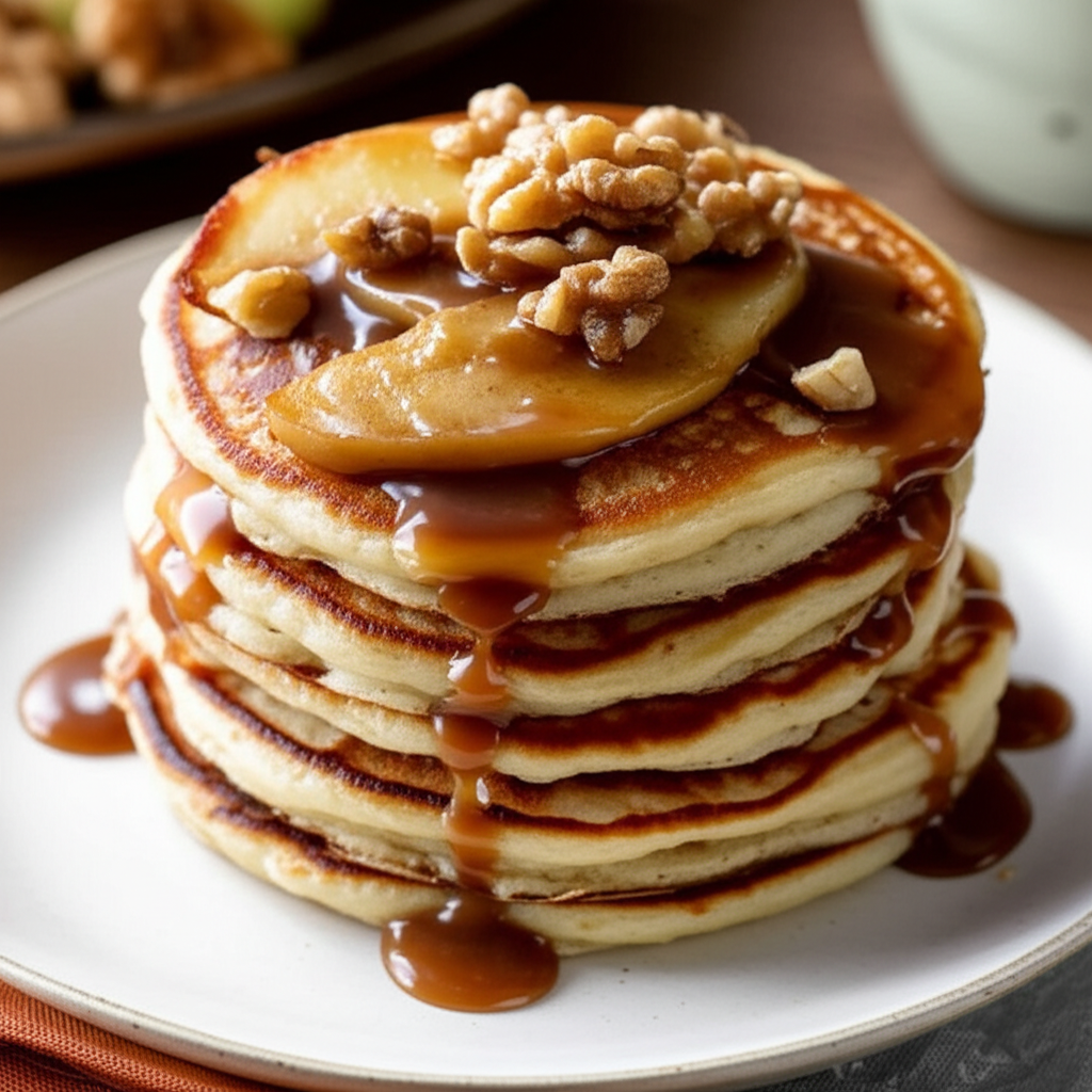 Autumn Apple Pancakes With Walnut Caramel Syrup image