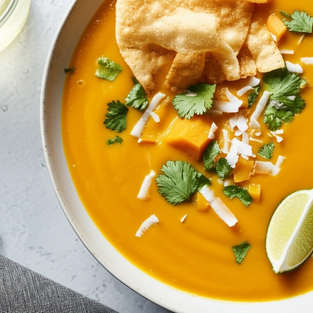 Autumn Gold Butternut Squash Soup With Thai Inspired Flavors image