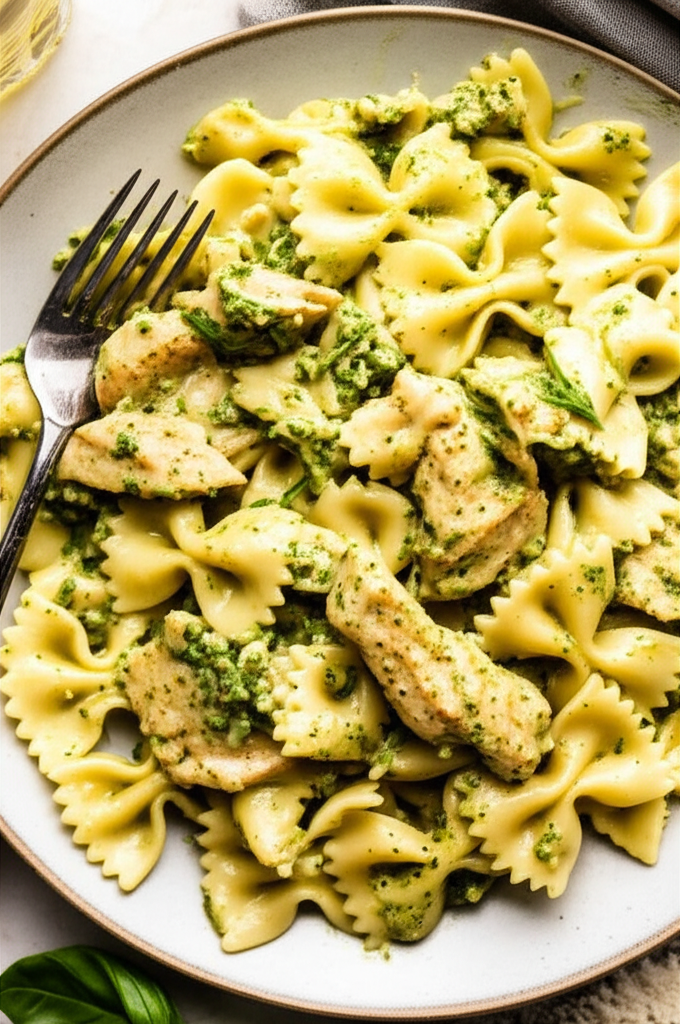 20 Minute Creamy Pesto Chicken And Bow Ties image