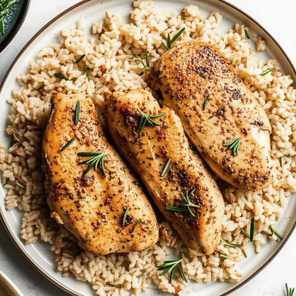 20 Minute Garlic Rosemary Chicken Brown Rice Dinner image