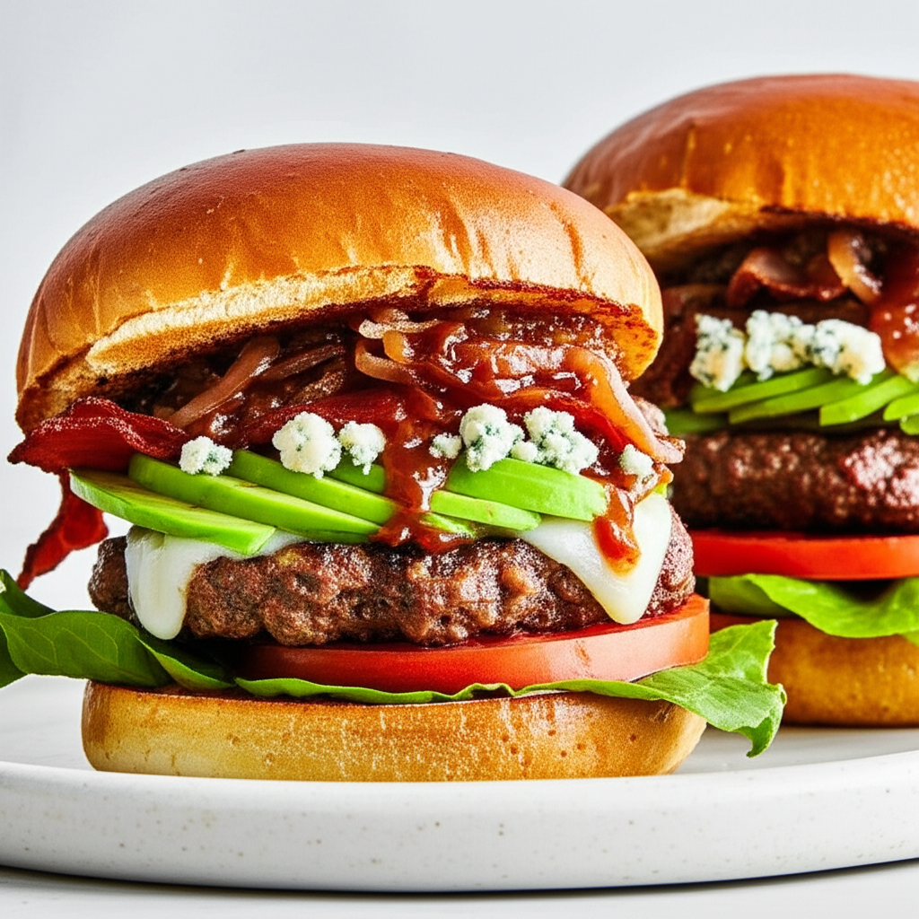 Avocado B L T Burgers With Caramelized Chipotle Onions image