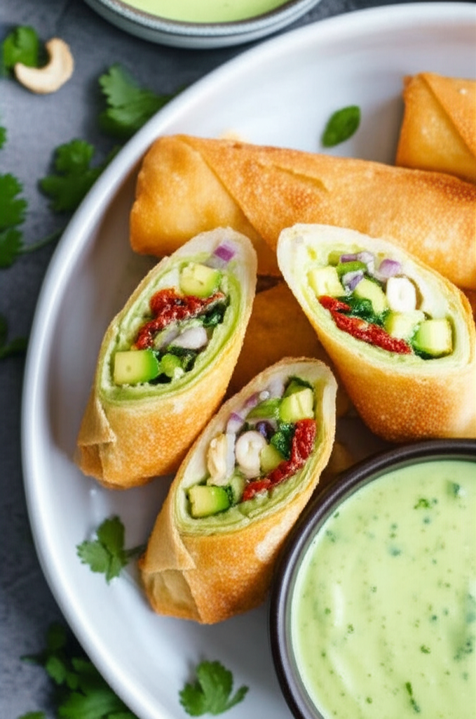 Avocado Egg Rolls With Sweet Cilantro Dipping Sauce image