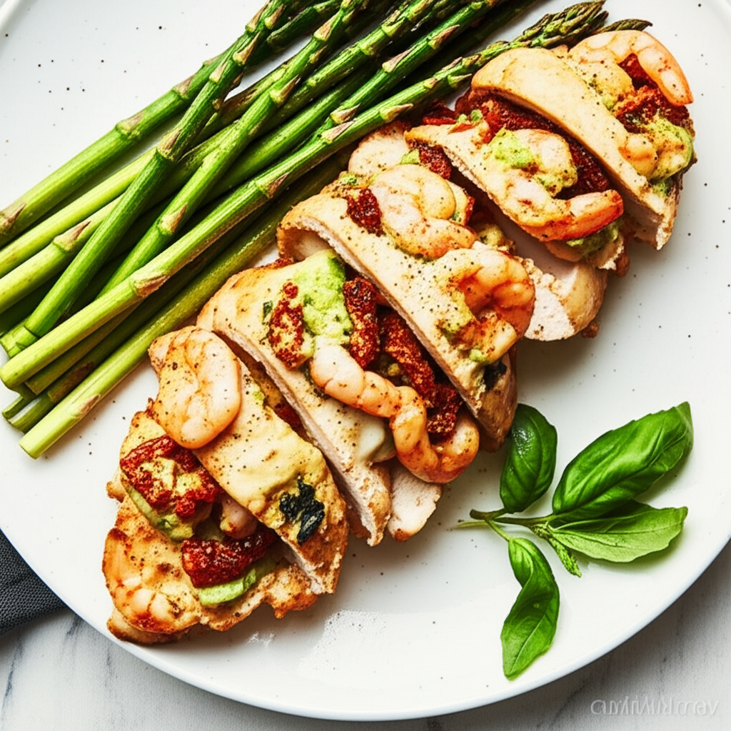 Avocado Prawn And Sun Dried Tomato Stuffed Chicken image