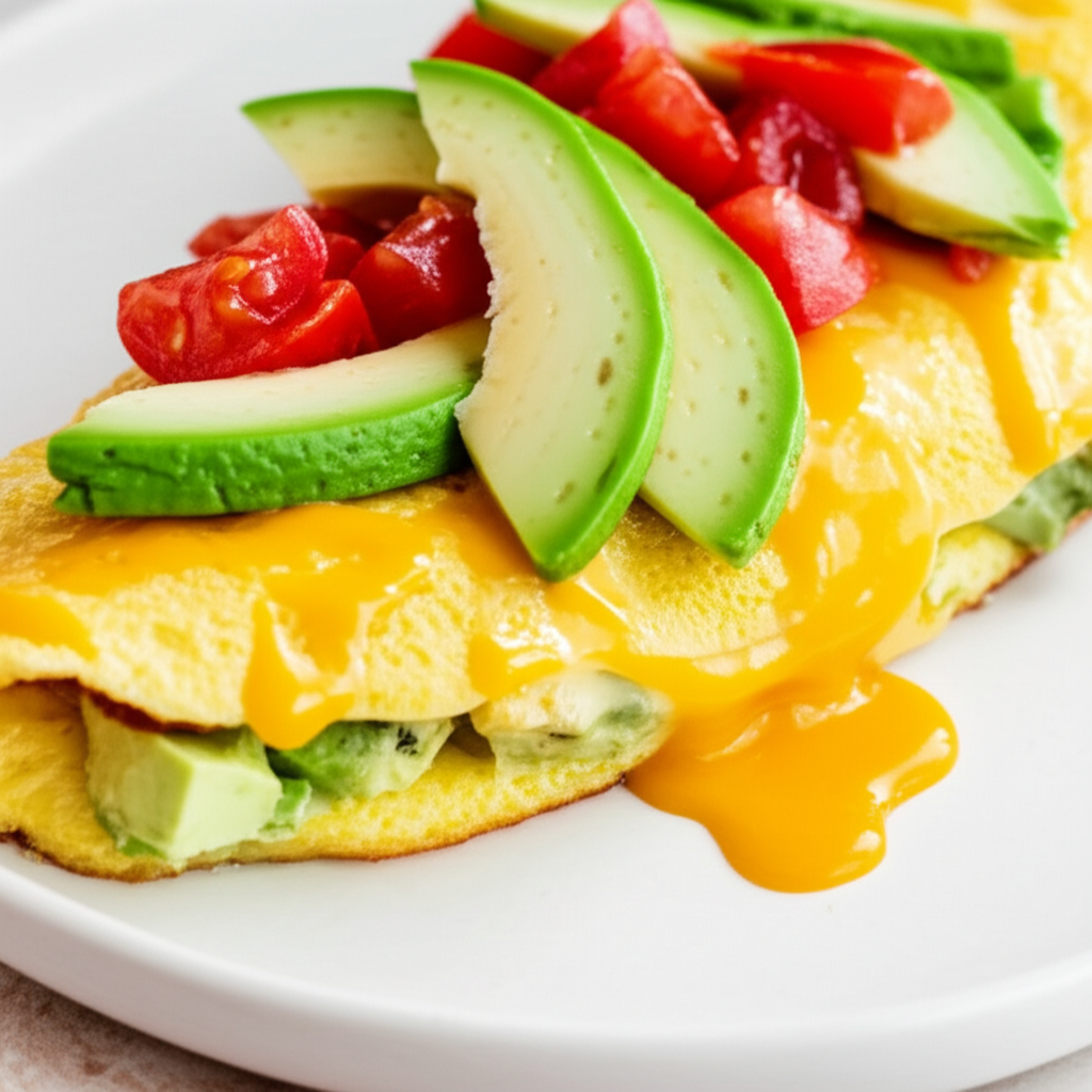 Avocado Cheddar And Tomato Omelet image