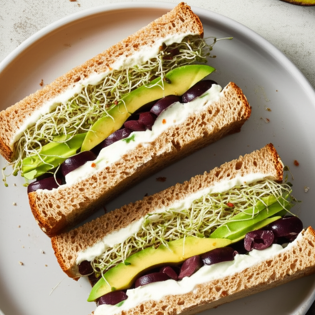 Avocado Cream Cheese And Alfalfa Sprout Sandwich image