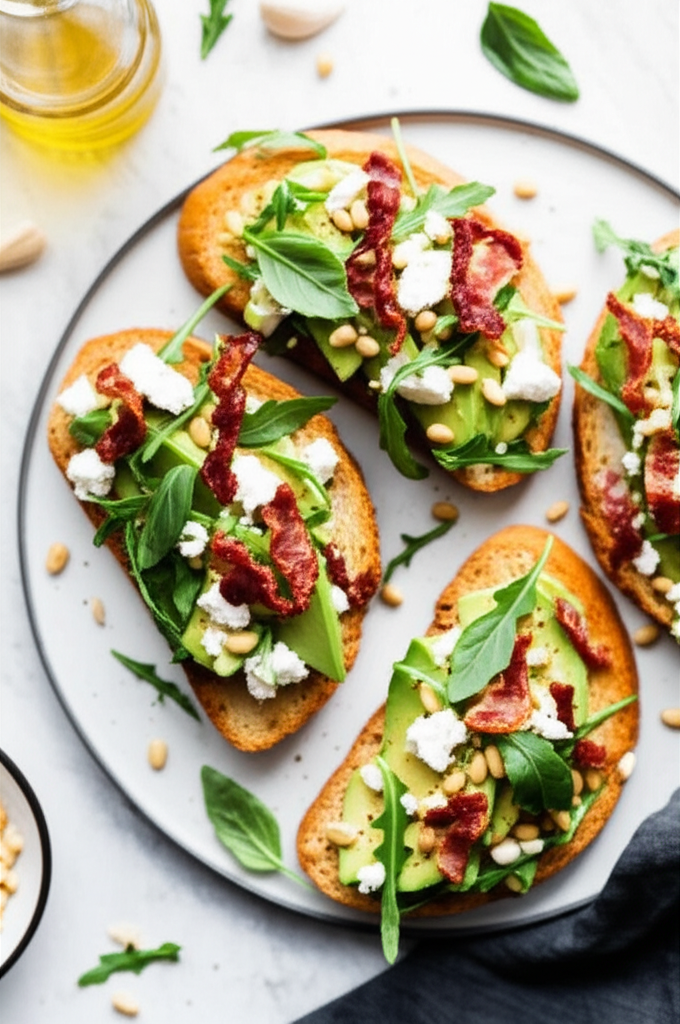 Avocado Feta And Pancetta Bruschetta image