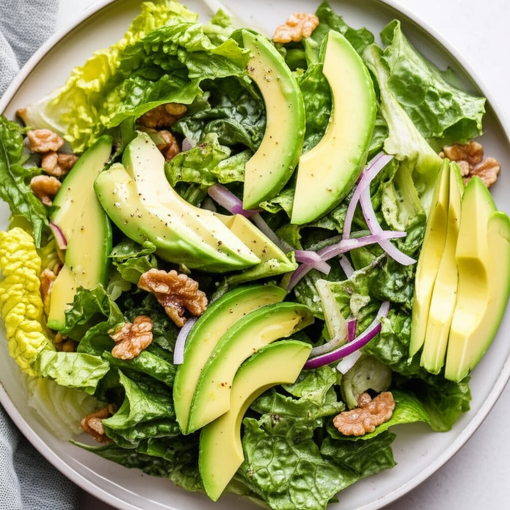 Avocado Lettuce And Walnut Salad With Honey Dressing image