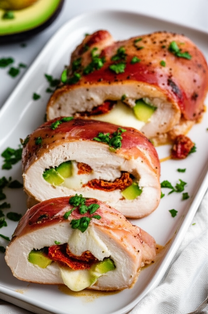 Avocado Sun Dried Tomato And Mozzarella Stuffed Chicken Breast image