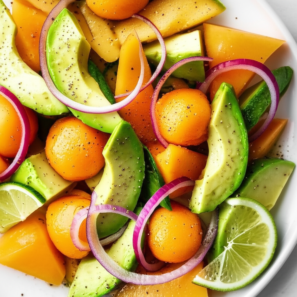 Avocado Cantaloupe Salad With Honey Lime Vinaigrette image