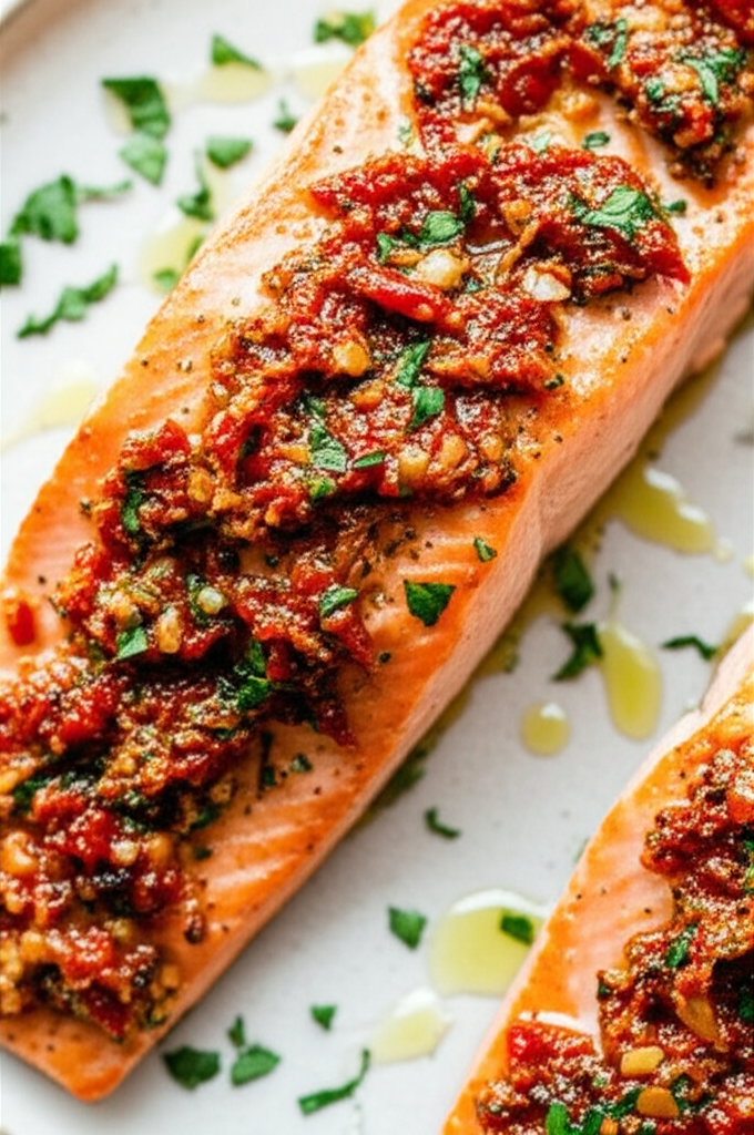 Award Winning Salmon With Garlic And Sun Dried Tomatoes image