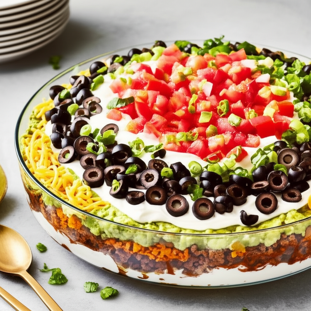 Kittencal's Mexi Ground Beef Guacamole Seven Layer Dip image
