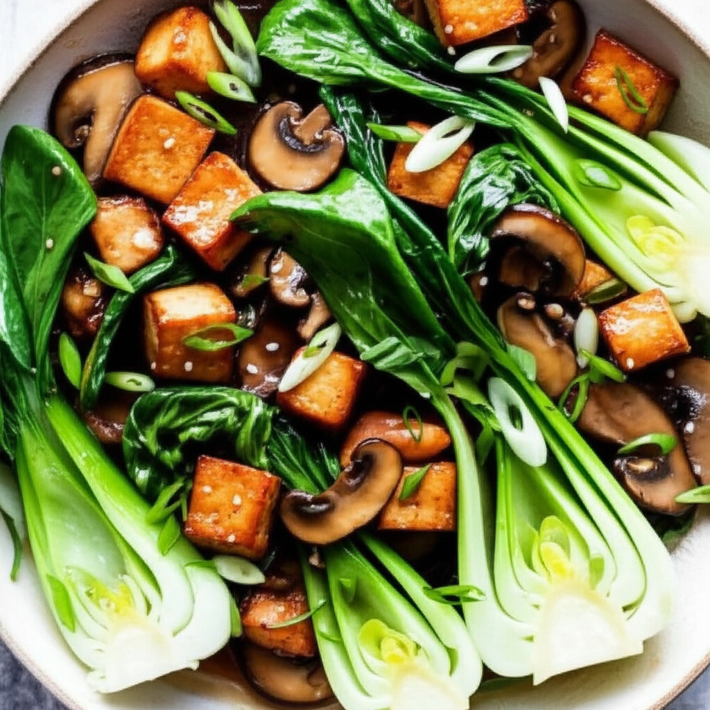 Baby Bok Choy With Mushrooms And Tofu image