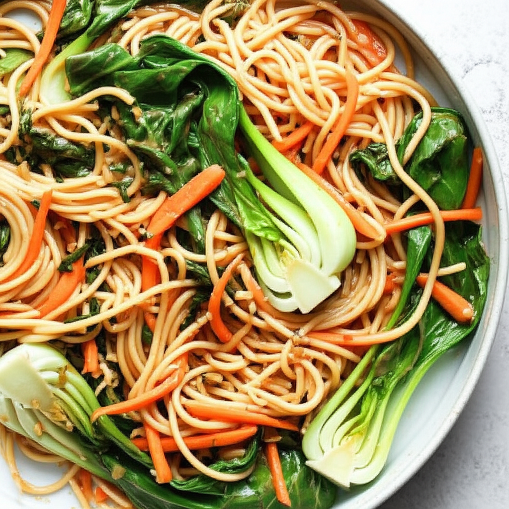 Baby Bok Choy With Peanut Butter Noodles image