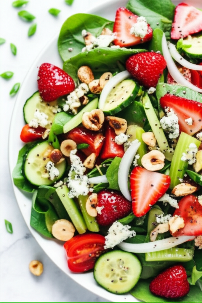 Baby Greens With Strawberries With A Poppy Seed Dressing image