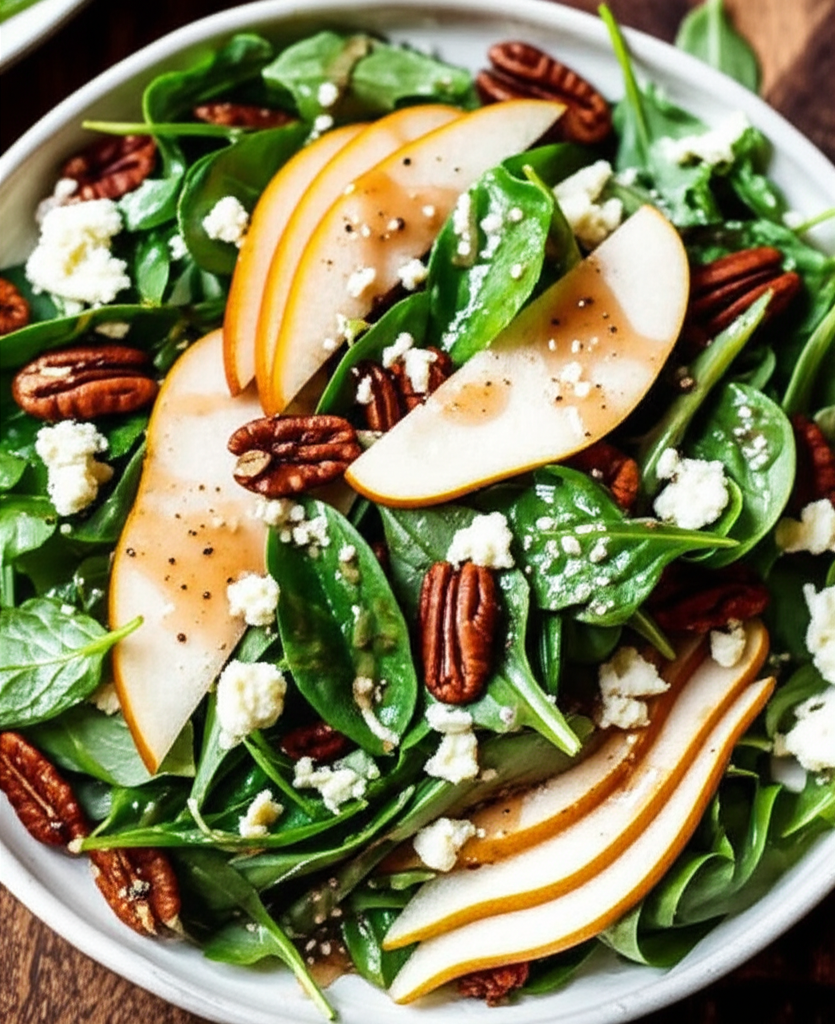 Baby Greens With Pears Gorgonzola And Pecans image
