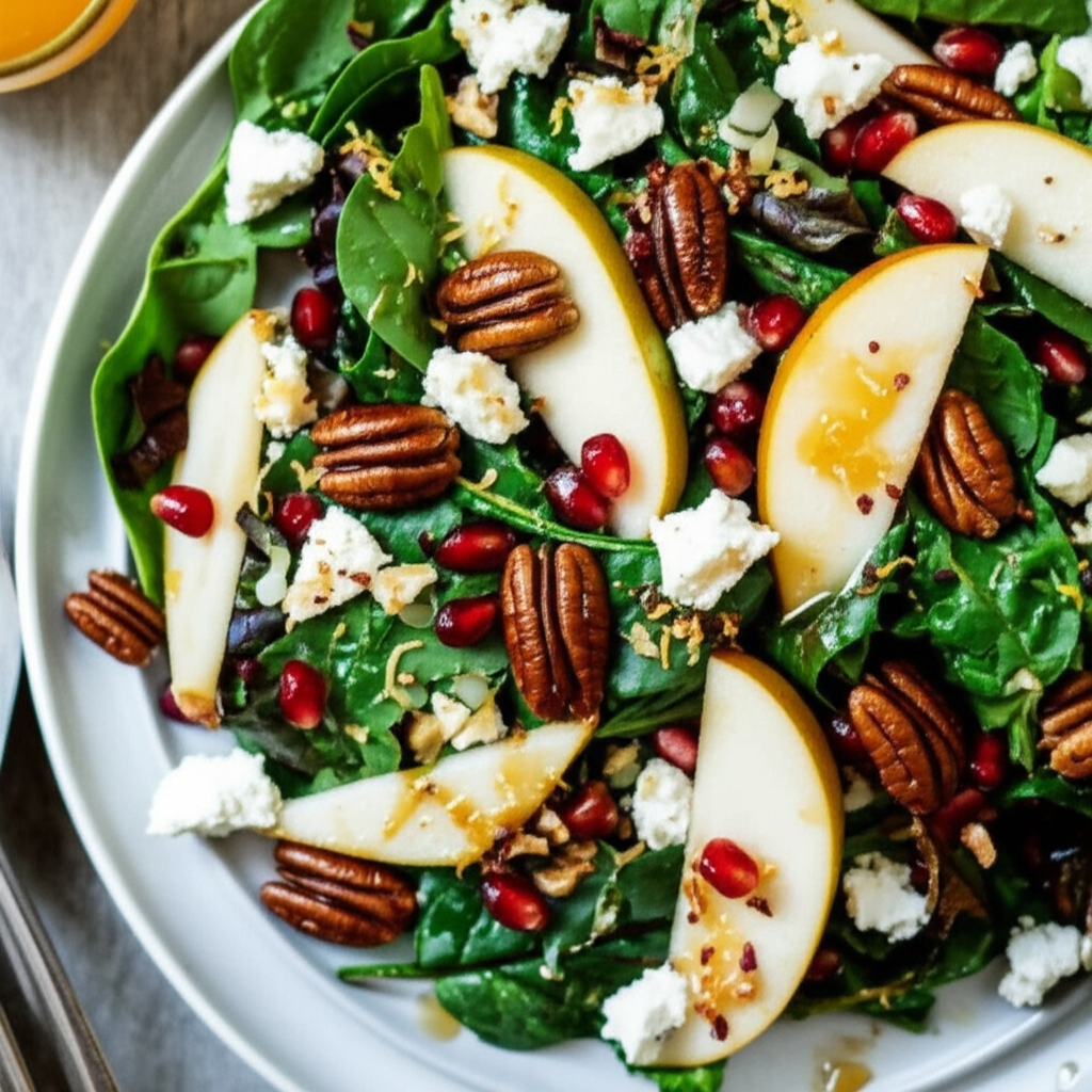 Baby Mixed Greens With Apple Pear Pecans And Feta image