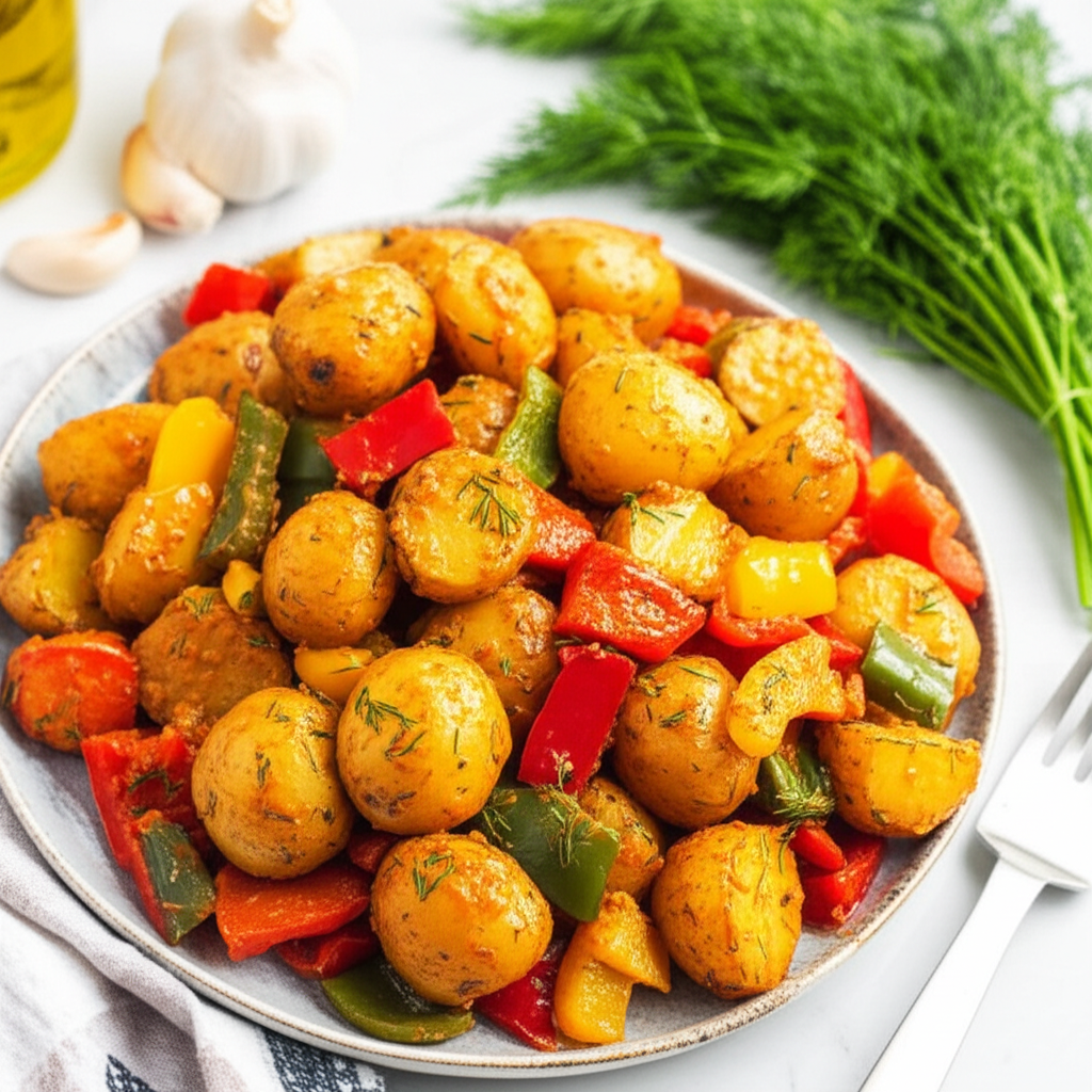 Baby Potatoes And Sweet Peppers In Tomato Dill Butter image