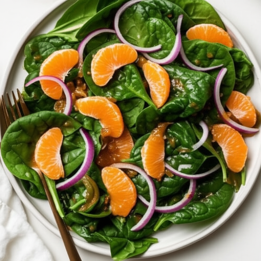 Baby Spinach Salad With Mandarin Orange And Red Onions image