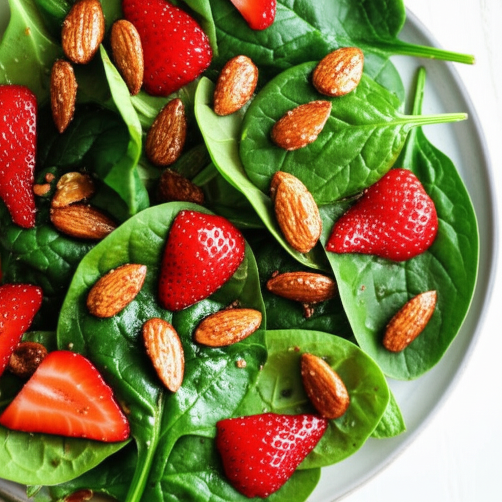 Baby Spinach Salad With Strawberries And Candied Almonds image