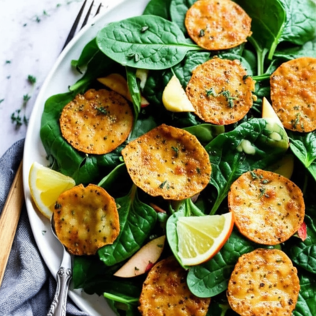 Baby Spinach Salad With Swiss Cheese Crisps image
