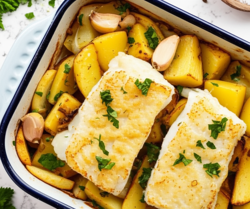 Bacalhau A Algarvia Golden Codfish With Potatoes image