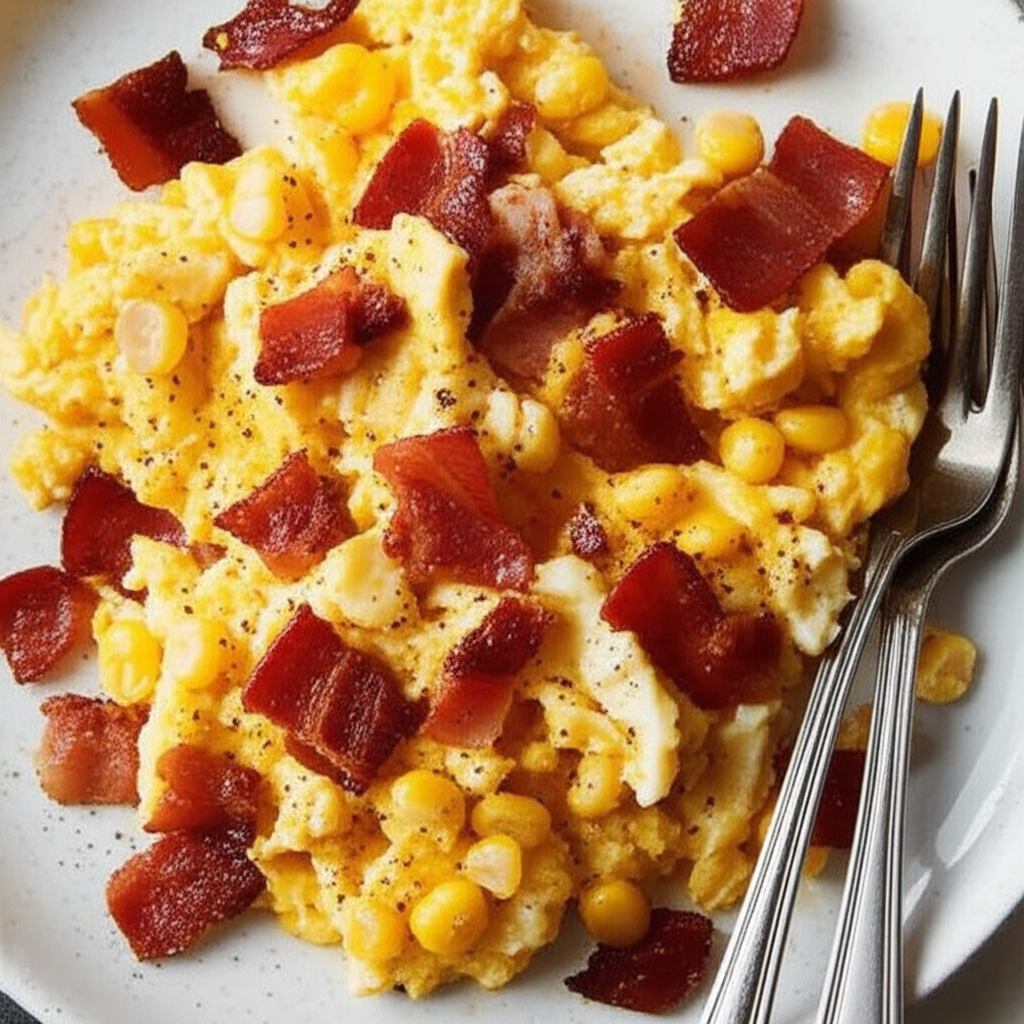 Bacon Hominy Scrambled Eggs image
