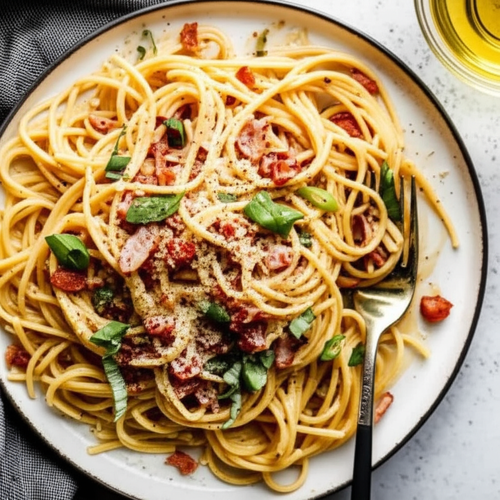 Bacon And Basil Sauce For Pasta image