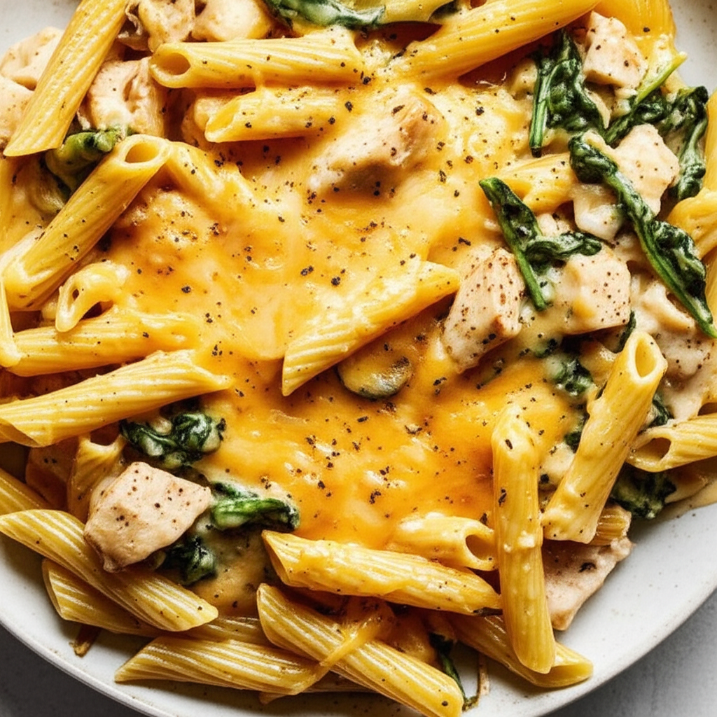 3 Cheese Chicken Spinach Pasta Bake image