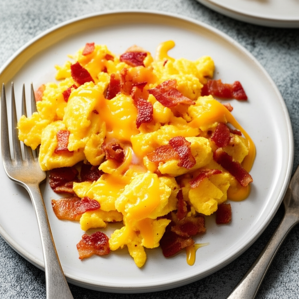 Bacon And Cheese Scrambled Eggs For 1 image