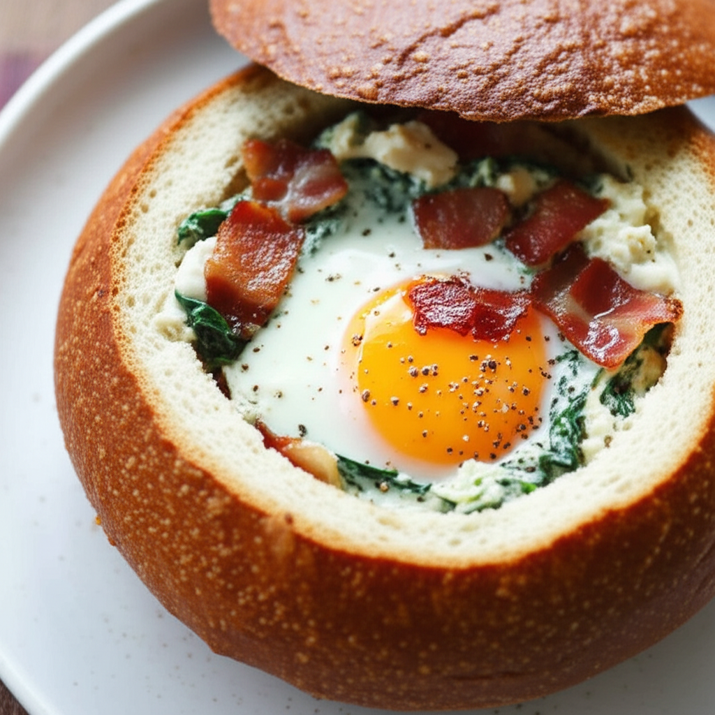 Bacon And Eggs In A Bread Bowl Panera Bread image