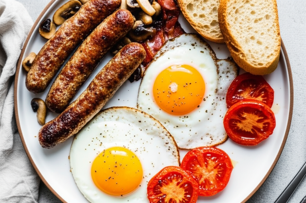 Bacon And Eggs With Tomatoes And Mushrooms image