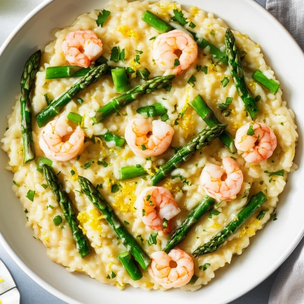 Lemony Risotto With Asparagus And Shrimp image
