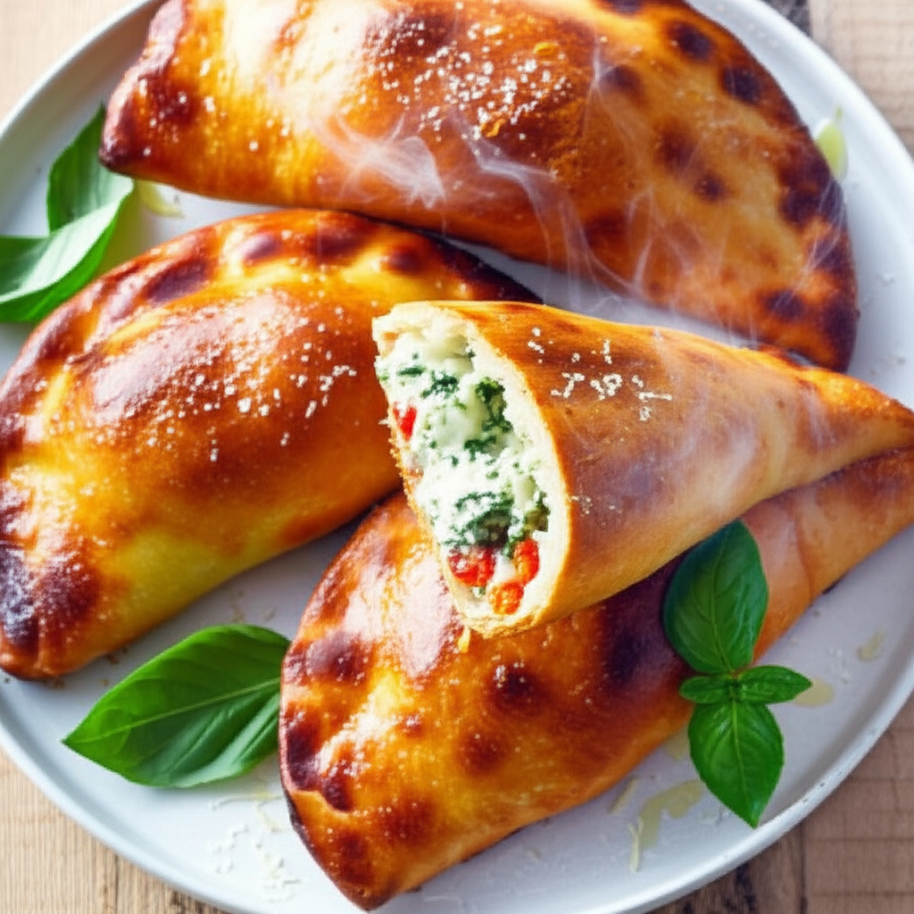 3 Cheese Spinach Roasted Red Pepper Calzones image