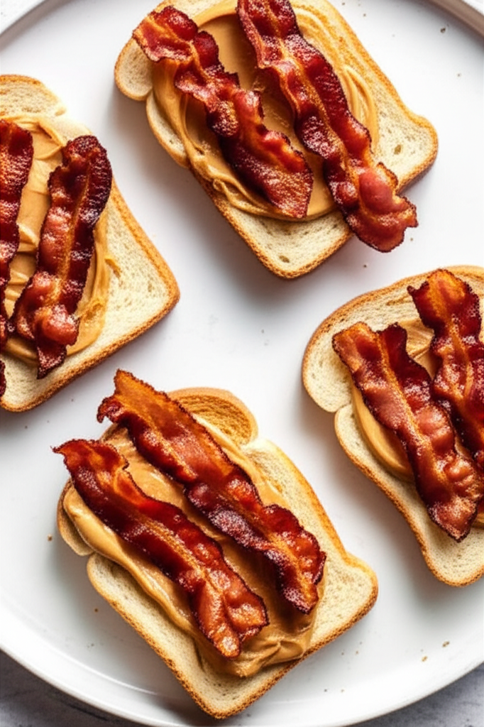 Bacon And Peanut Butter On Crispy Toast Appetizer image