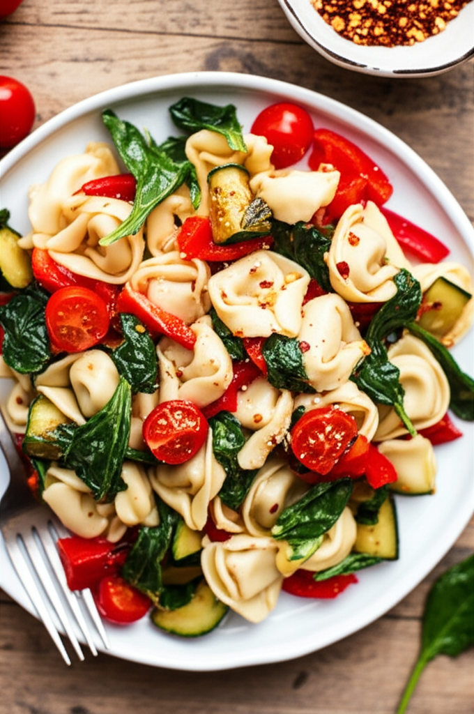 3 Cheese Tortellini Roasted Pepper Zucchini Spinach image