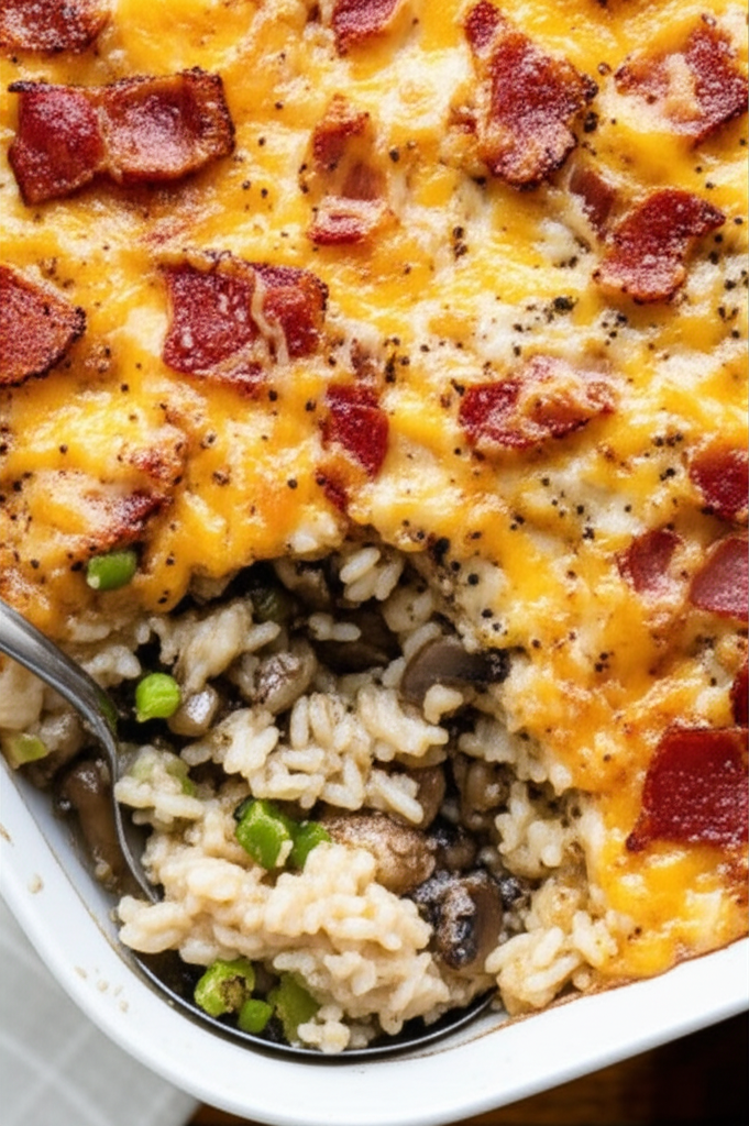 Bacon Mushroom And Rice Bake image