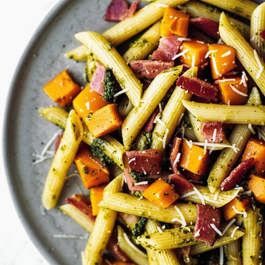 Bacon Pumpkin And Pesto Pasta image