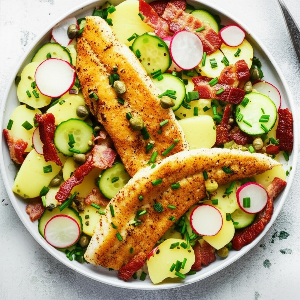 Bacon Scholle Potato Salad Speck Scholle Zu Kartoffelsalat image